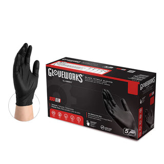 Ammex GlovePlus Black Nitrile Industrial Disposable Gloves, Powder-Free, 5 Mil, Box of 100