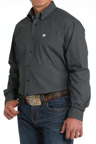 Cinch Men's Dark Blue Geometric Print L/S Button