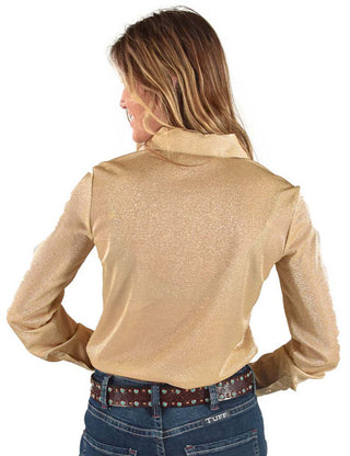 Cowgirl Tuff Womens Pullover Button Up Cream Gold Shimmer