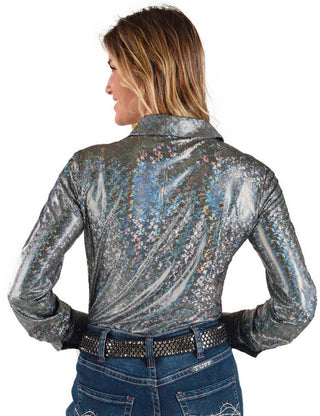 Cowgirl Tuff Womens Pullover Button Up Silver Sparkle