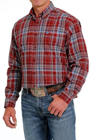 Cinch Men's Red/Blue Button-Down Long Sleeve Western Shirt