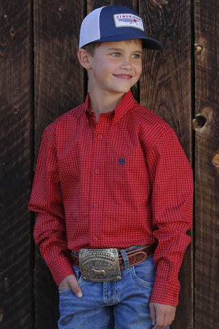 Cinch Boy's Match Dad Money Print Button-Down Western Shirt - Red