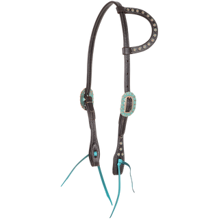 Martin Slip Ear Headstall with Turquoise Dots & Buckles